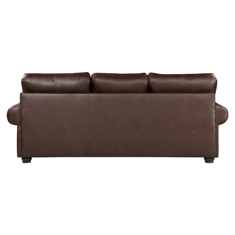Canapé Jade 250 cm, microfibre marron foncé, 4 coussins moelleux, bois