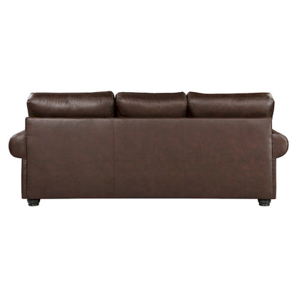 Canapé Jade 250 cm, microfibre marron foncé, 4 coussins moelleux, bois