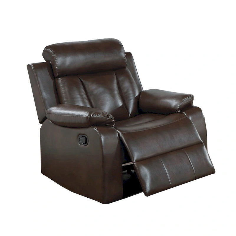 Gel Leatherette Manual Motion Recliner with Pillow Top Armrest in Brown