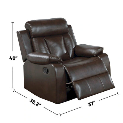 Fauteuil inclinable manuel en similicuir gel avec accoudoirs rembourrés, couleur marron