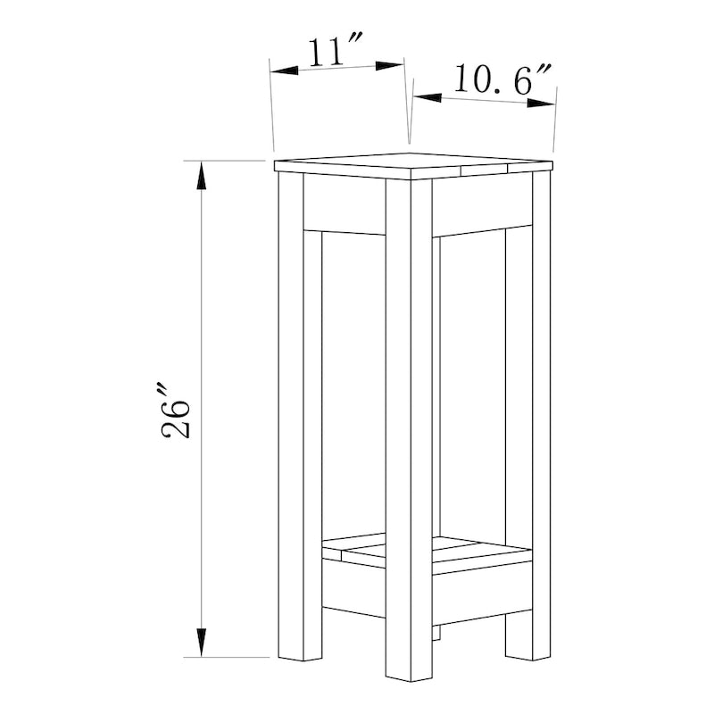 Table d'appoint carrée de 66 cm de haut, idéale pour la chambre, le lit ou le canapé du salon. Dimensions : P 28 cm x l 27 cm x H 66 cm.