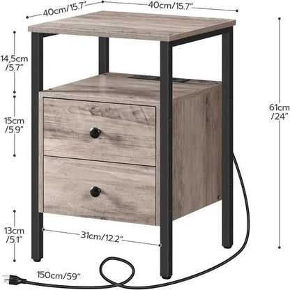 Table d'appoint avec station de recharge - 40 cm (P) x 40 cm (L) x 61 cm (H)