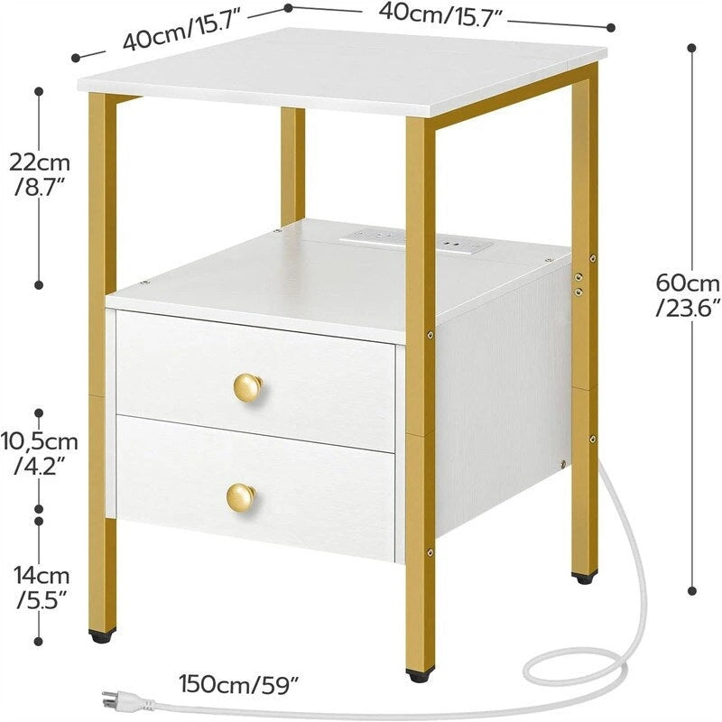 Table d'appoint avec station de recharge - 40 cm (P) x 40 cm (L) x 61 cm (H)