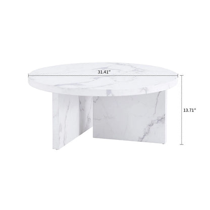 Table basse ronde moderne et élégante en bois avec plateau en placage imitation marbre