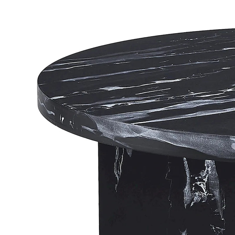 Table basse ronde moderne et élégante en bois avec plateau en placage imitation marbre