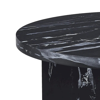 Table basse ronde moderne et élégante en bois avec plateau en placage imitation marbre