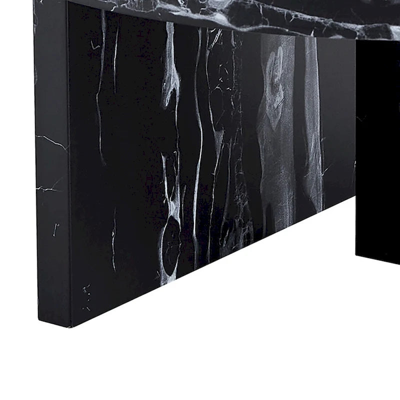 Table basse ronde moderne et élégante en bois avec plateau en placage imitation marbre