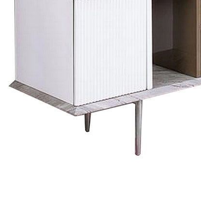 Meuble TV 70 pouces, 1 tiroir, étagères, blanc, marron, gris