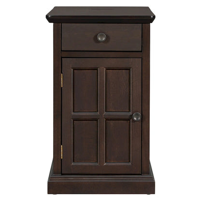 Table d'appoint étroite multifonctionnelle de style classique vintage avec ports USB et 1 tiroir avec porte-gobelets, table de chevet pour canapé