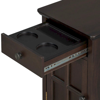 Table d'appoint étroite multifonctionnelle de style classique vintage avec ports USB et 1 tiroir avec porte-gobelets, table de chevet pour canapé