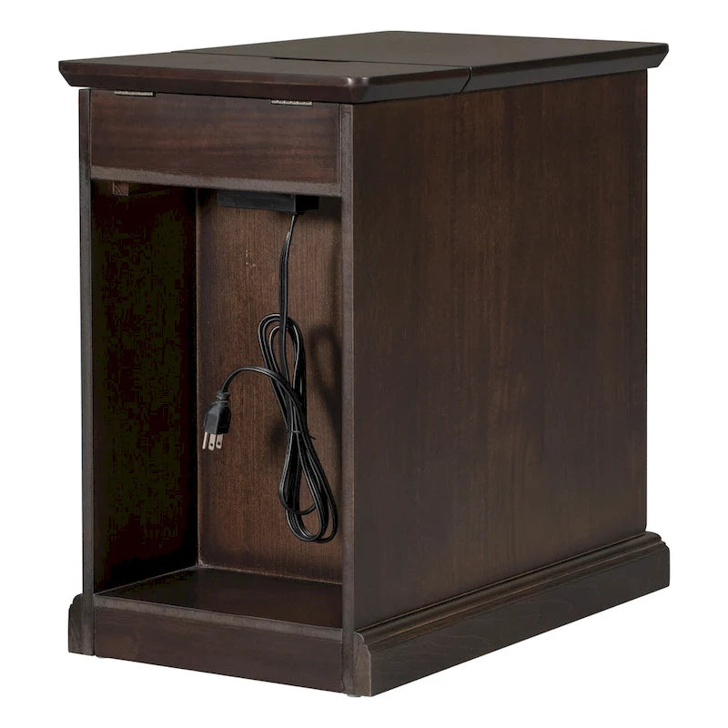 Table d'appoint étroite multifonctionnelle de style classique vintage avec ports USB et 1 tiroir avec porte-gobelets, table de chevet pour canapé