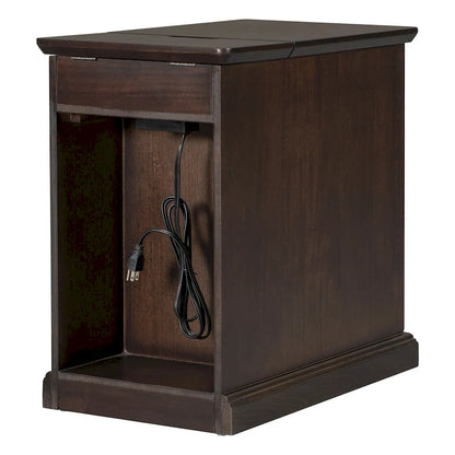 Table d'appoint étroite multifonctionnelle de style classique vintage avec ports USB et 1 tiroir avec porte-gobelets, table de chevet pour canapé