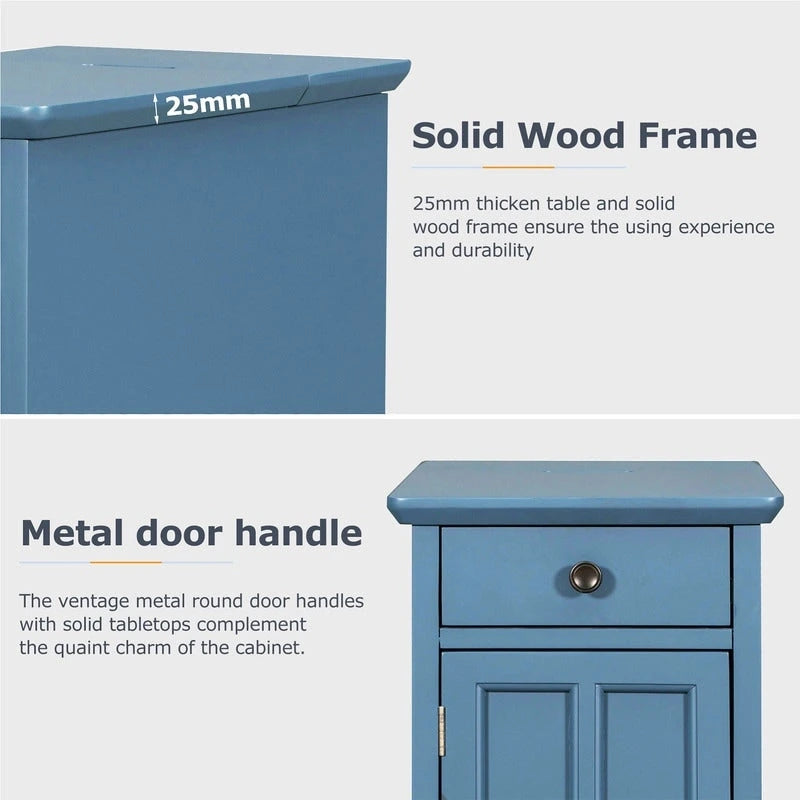 Table d'appoint étroite multifonctionnelle de style classique vintage avec ports USB et 1 tiroir avec porte-gobelets, table de chevet pour canapé