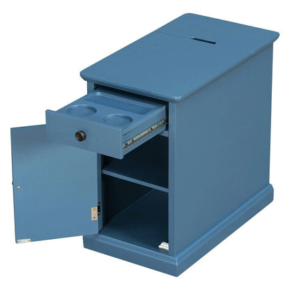 Table d'appoint étroite multifonctionnelle de style classique vintage avec ports USB et 1 tiroir avec porte-gobelets, table de chevet pour canapé