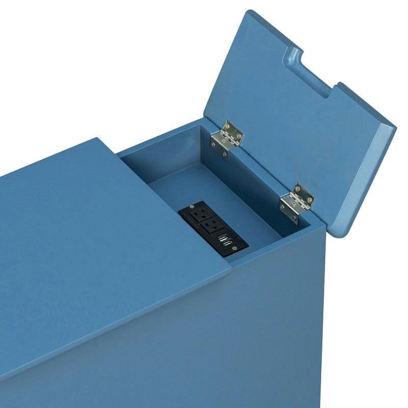 Table d'appoint étroite multifonctionnelle de style classique vintage avec ports USB et 1 tiroir avec porte-gobelets, table de chevet pour canapé