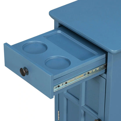 Table d'appoint étroite multifonctionnelle de style classique vintage avec ports USB et 1 tiroir avec porte-gobelets, table de chevet pour canapé