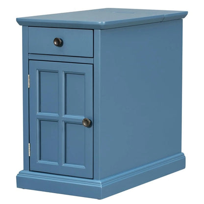 Table d'appoint étroite multifonctionnelle de style classique vintage avec ports USB et 1 tiroir avec porte-gobelets, table de chevet pour canapé