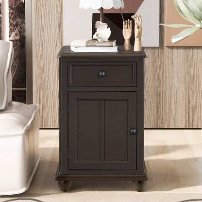 Table d'appoint étroite multifonctionnelle de style classique vintage avec ports USB et 1 tiroir avec porte-gobelets, table de chevet pour canapé