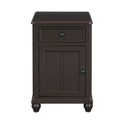 Table d'appoint étroite multifonctionnelle de style classique vintage avec ports USB et 1 tiroir avec porte-gobelets, table de chevet pour canapé