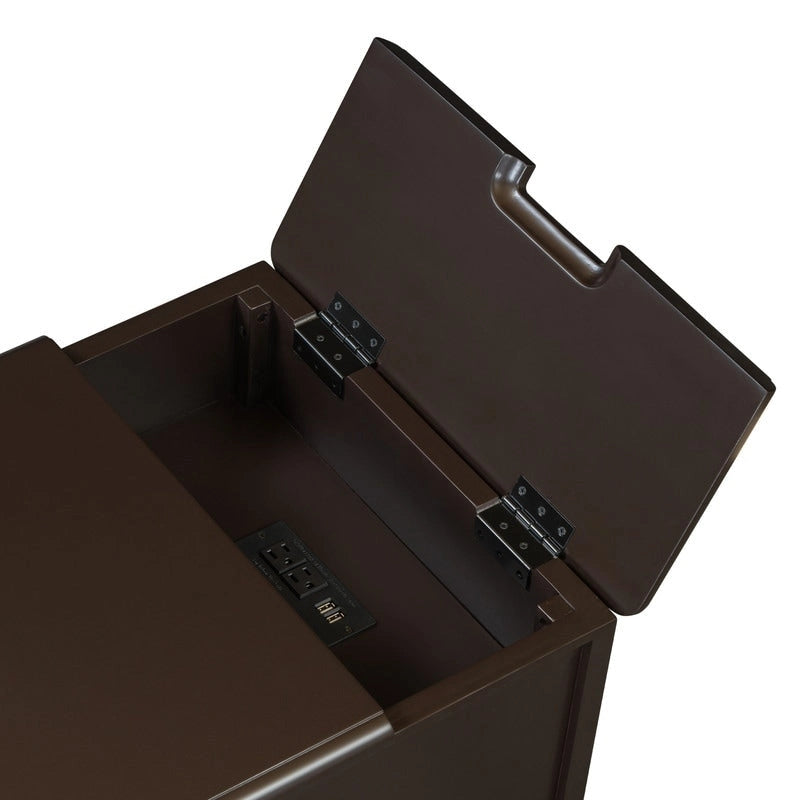 Table d'appoint étroite multifonctionnelle de style classique vintage avec ports USB et 1 tiroir avec porte-gobelets, table de chevet pour canapé