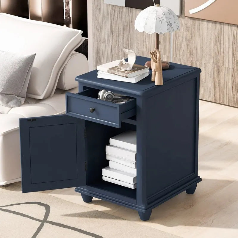 Table d'appoint étroite multifonctionnelle de style classique vintage avec ports USB et 1 tiroir avec porte-gobelets, table de chevet pour canapé