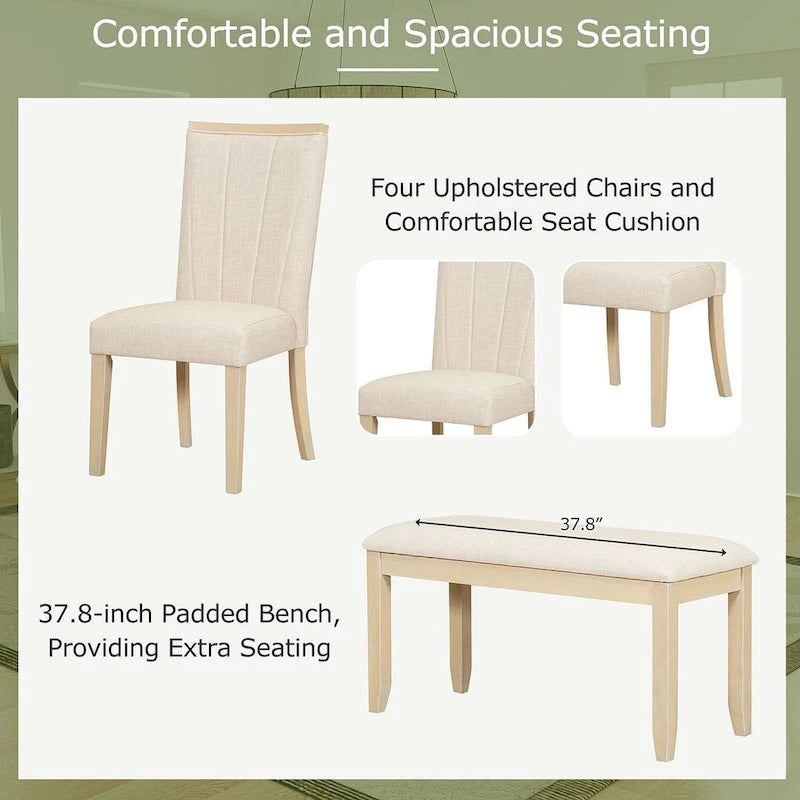 Ensemble de salle à manger contemporain extensible en bois 6 pièces avec banc rembourré et 4 chaises