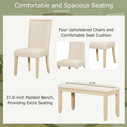 Ensemble de salle à manger contemporain extensible en bois 6 pièces avec banc rembourré et 4 chaises