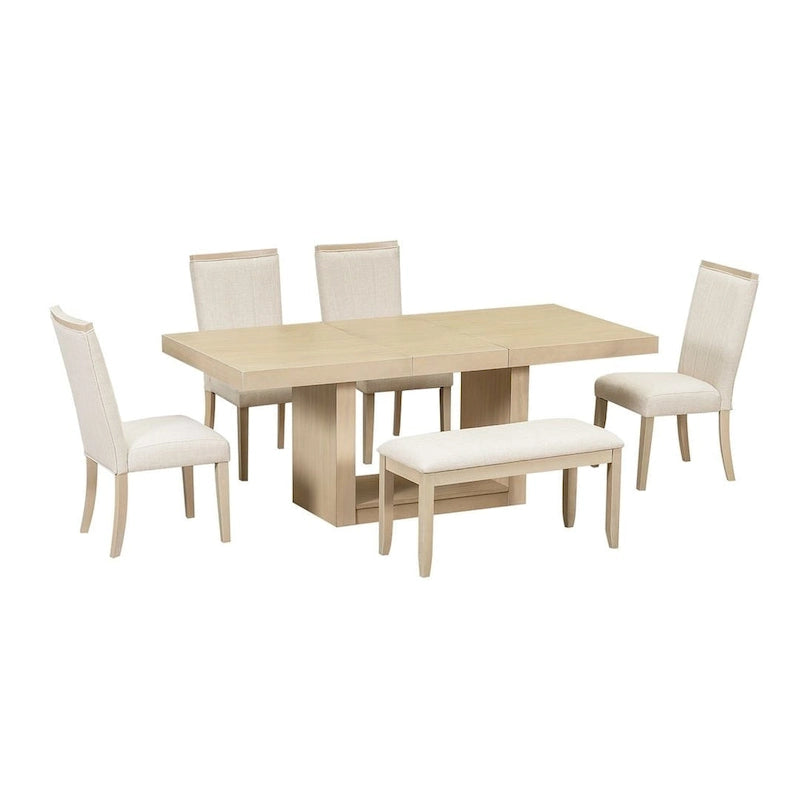 Ensemble de salle à manger contemporain extensible en bois 6 pièces avec banc rembourré et 4 chaises