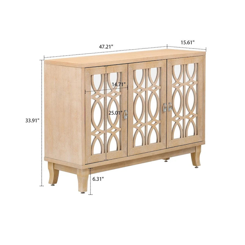 Buffet moderne et élégant en bois avec trois portes d'armoires à miroir