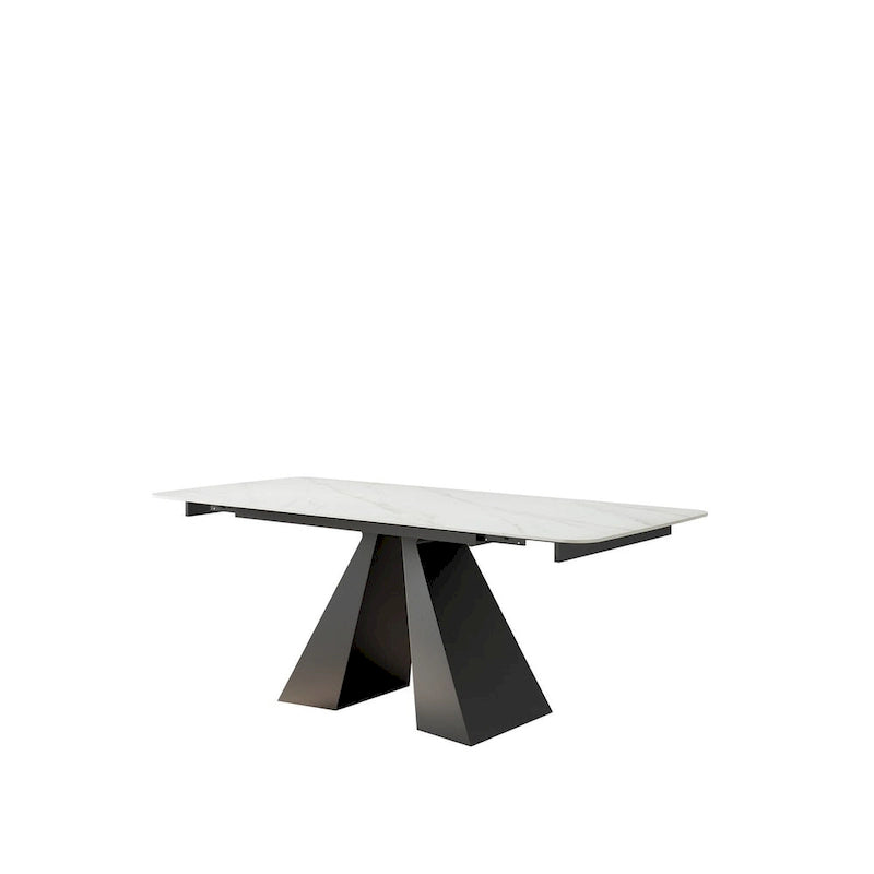 Table de salle à manger rectangulaire extensible contemporaine en pierre blanche avec piètement noir