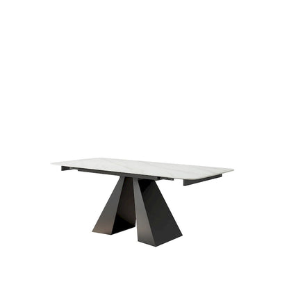 Table de salle à manger rectangulaire extensible contemporaine en pierre blanche avec piètement noir