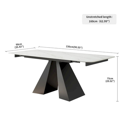 Table de salle à manger rectangulaire extensible contemporaine en pierre blanche avec piètement noir