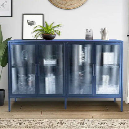 Armoire élégante à 4 portes en verre trempé, étagère réglable