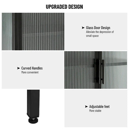 Armoire élégante à 4 portes en verre trempé, étagère réglable