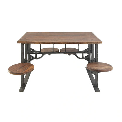 Teak Wood Dining Table with Attached Seats - Brown - Roche River Decor