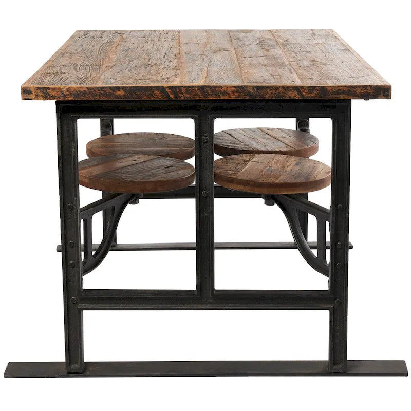 Table de salle à manger en teck avec chaises intégrées - Marron - Roche River Decor