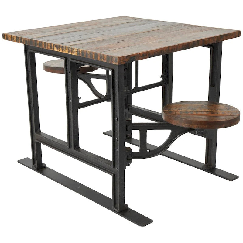 Table de salle à manger en teck avec chaises intégrées - Marron - Roche River Decor