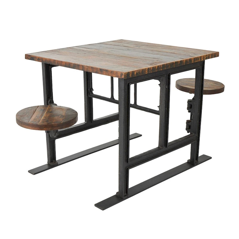 Table de salle à manger en teck avec chaises intégrées - Marron - Roche River Decor