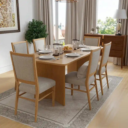 Table de salle à manger carrée en bois massif pour 6 à 8 personnes, style nordique