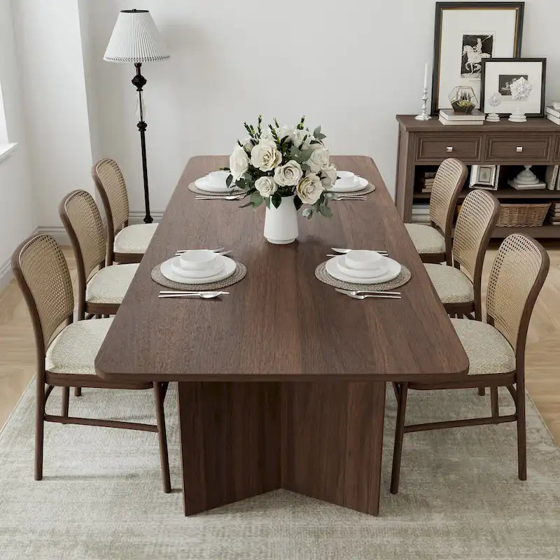 Table de salle à manger carrée en bois massif pour 6 à 8 personnes, style nordique