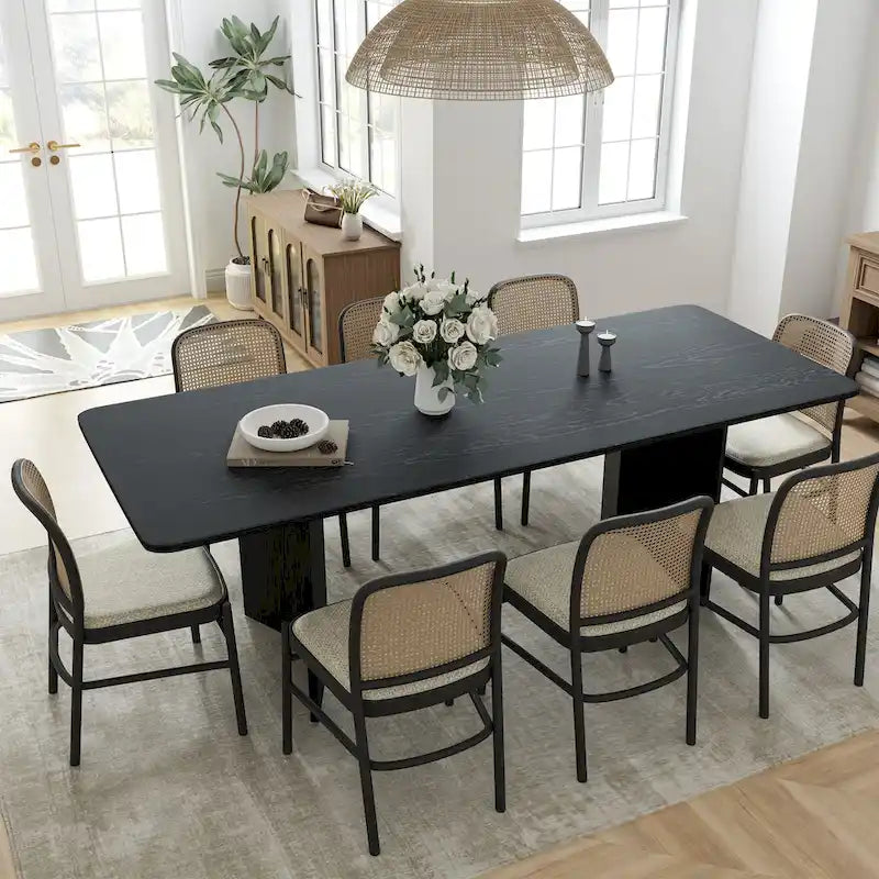 Table de salle à manger carrée en bois massif pour 6 à 8 personnes, style nordique