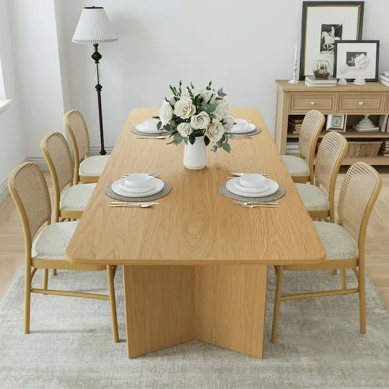 Table de salle à manger carrée en bois massif pour 6 à 8 personnes, style nordique