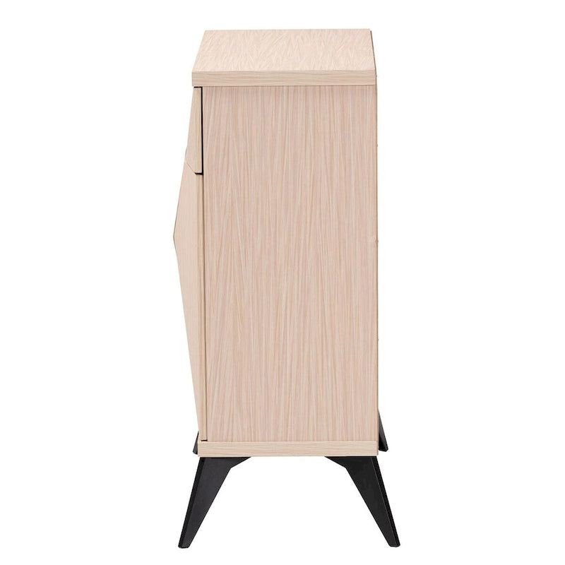 Buffet Draper à deux portes, style moderne du milieu du siècle, bicolore bois brun clair et noir.