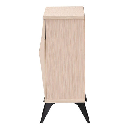 Buffet Draper à deux portes, style moderne du milieu du siècle, bicolore bois brun clair et noir.