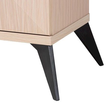 Buffet Draper à deux portes, style moderne du milieu du siècle, bicolore bois brun clair et noir.