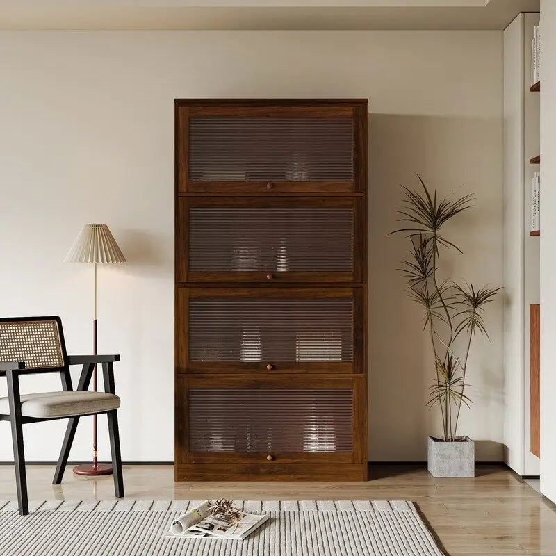 Armoire de rangement de bureau moderne avec portes vitrées, bibliothèque anti-poussière