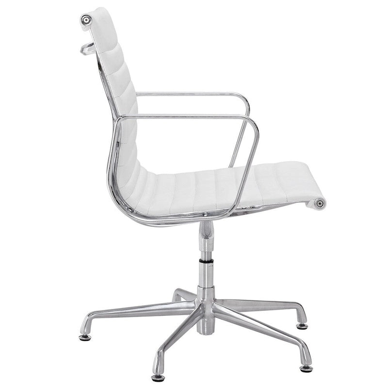 Chaise de bureau/conférence à dossier mi-haut côtelé en cuir véritable blanc