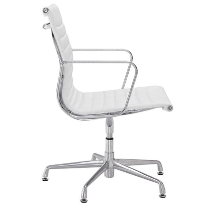 Chaise de bureau/conférence à dossier mi-haut côtelé en cuir véritable blanc