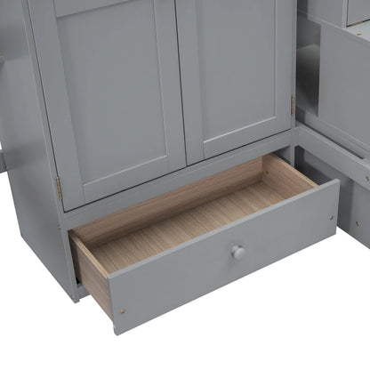 Lit mezzanine complet avec escalier, cadre de lit mezzanine, armoire, bureau, bibliothèque et tiroirs