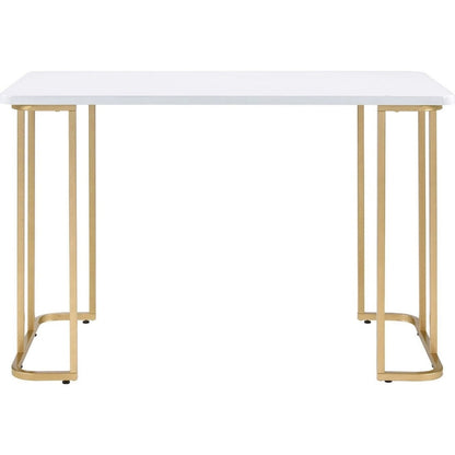 Bureau avec piètement luge incurvé en métal et protections de sol, blanc